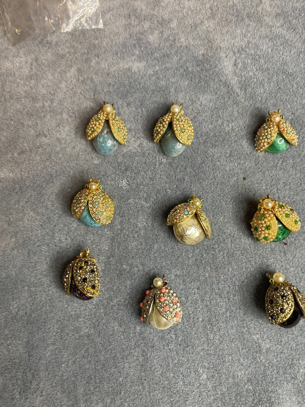 Rhinestone and seed pear Lady Bug Brooches LOT